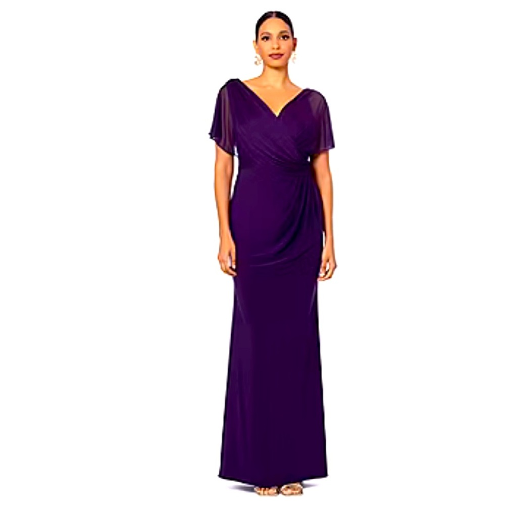 Elegant V-Neck Purple Maxi Dress with Draped Waist
